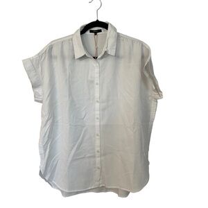 Quince Women’s Short Cap Sleeve Vintage Wash Tencel Camp Shirt in White Sz L NWT